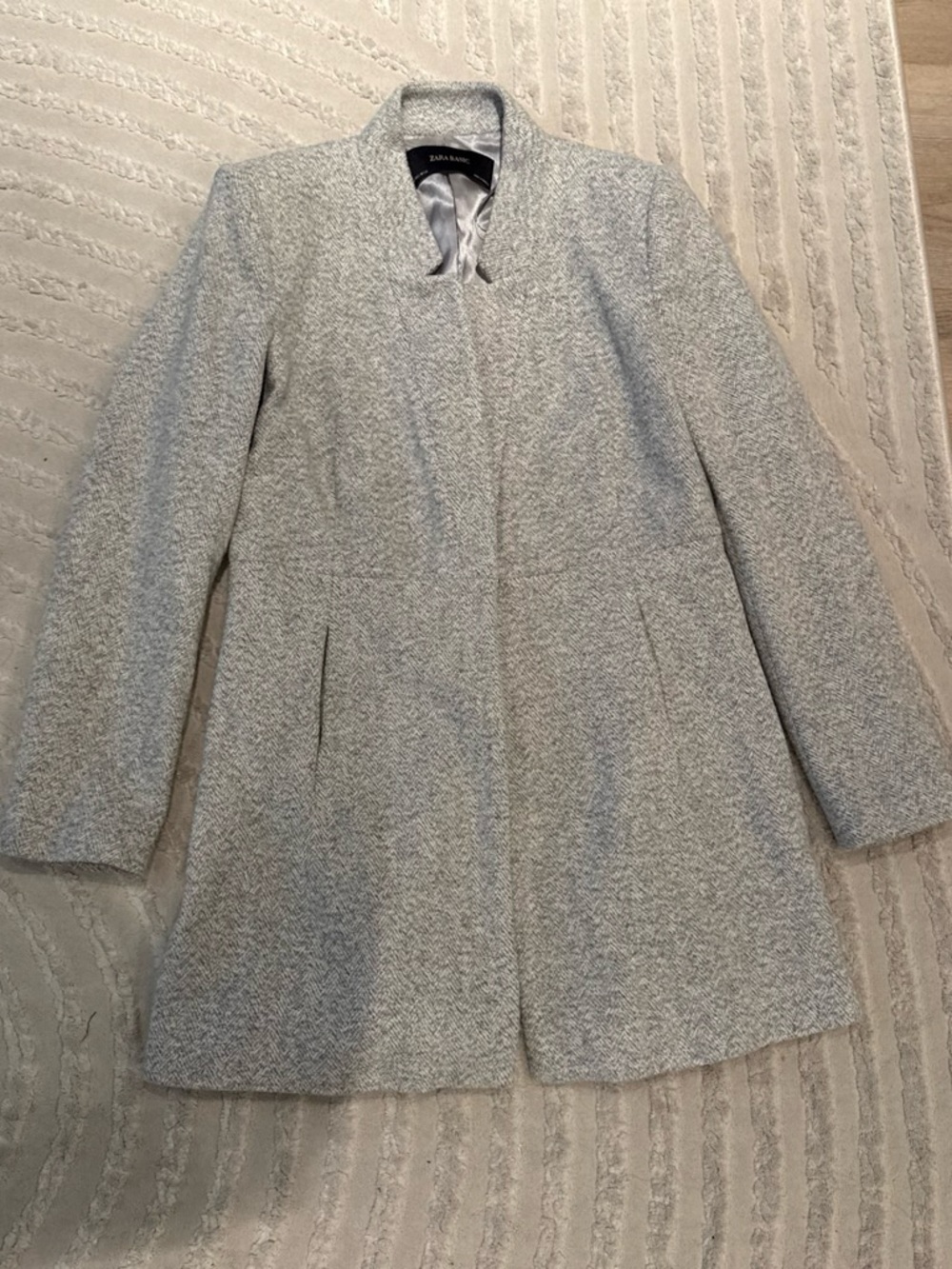 Zara Light Gray Textured Wool-Blend Pea Coat